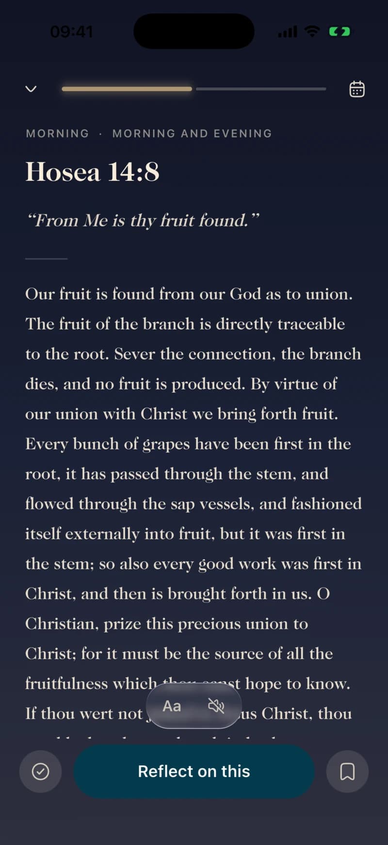 The Hygge Today devotional reader showing a morning reading