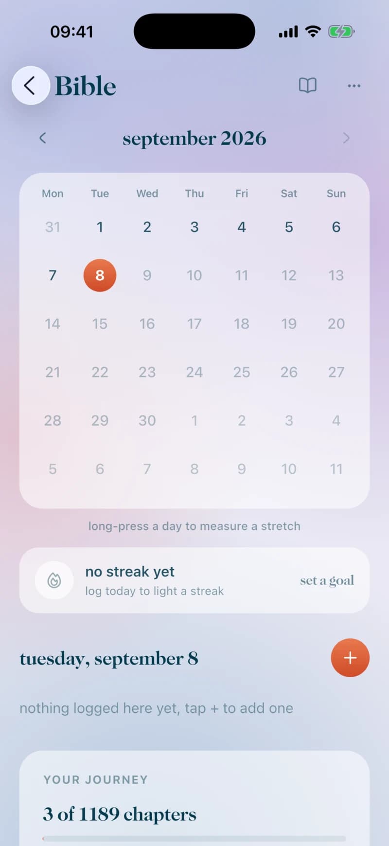 The trackers screen in the Hygge Today app